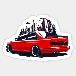 Red E30 Classic in Mountains Sticker